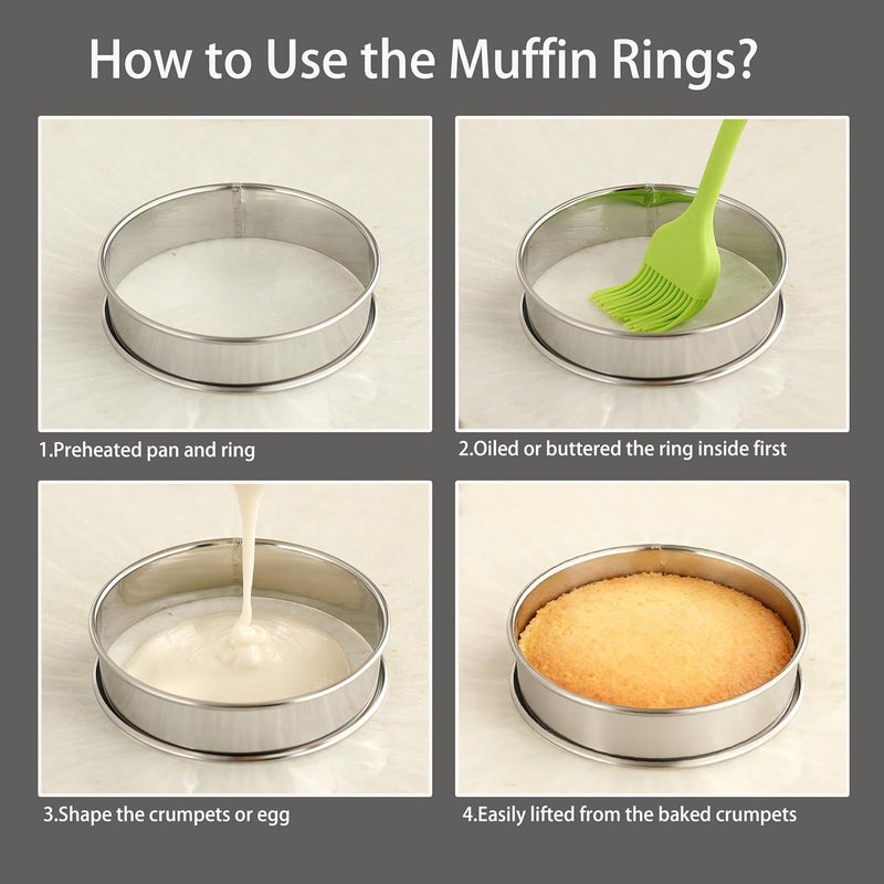 KCKHFA 5PCS Crumpet Rings, 4" Stainless Steel Egg Rings for English Muffin, Tart, Cookie, Frying Egg, Double Rolled Round Cake Mold - Image 5